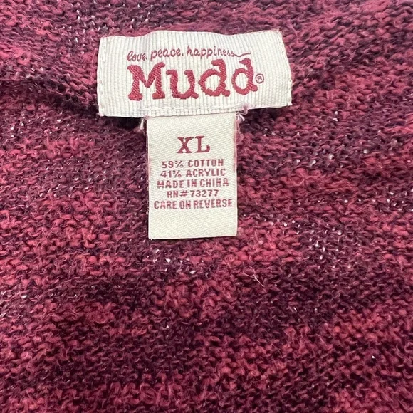 🏁Mudd XL burgundy V-Neck button down cardigan pockets - Picture 7 of 7